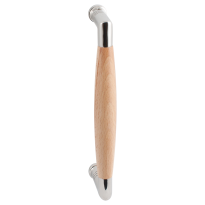 Door pull handle Ika polished stainless steel with beech wood 157x62mm