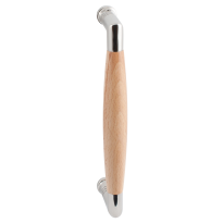 Door pull handle Ika polished stainless steel with beech wood