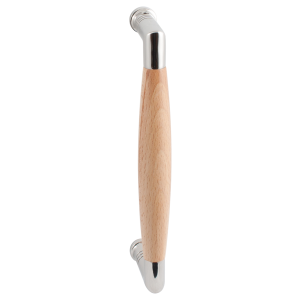 Door pull handle Ika polished stainless steel with beech wood 207x63mm